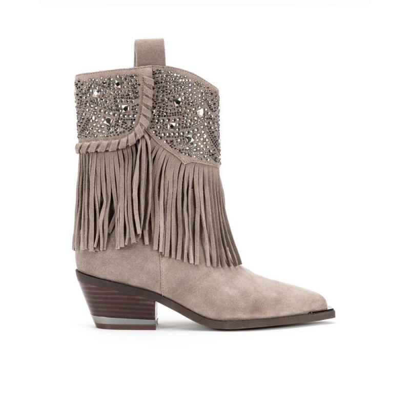 Bottines Alma En Pena Fringed Blanche Bleu Marine Femme | AOA-76643224